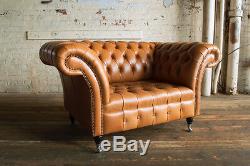 Modern Handmade 1 5 Seat Rustic Tan Leather Chesterfield Snuggle