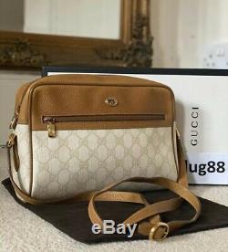 100% AUTHENTIC Gucci Vintage 80s Ivory Tan Accessory Collection GG Crossbody Bag