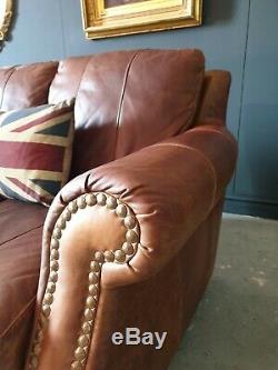 108. Chesterfield Tan Brown Leather Vintage 2 Seater Sofa & Pouffe DELIVERY AV