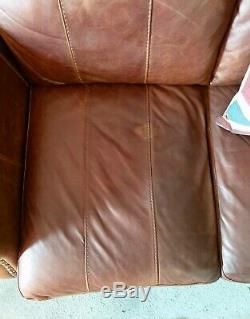 108. Chesterfield Tan Brown Leather Vintage 2 Seater Sofa & Pouffe DELIVERY AV