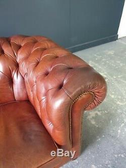 117. Superb Chesterfield Leather Vintage 3 Seater Club Tan Brown Sofa DEL