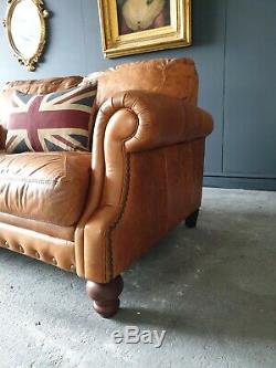 124. Chesterfield Tan Brown Leather Vintage 2 Seater DELIVERY AVAILABLE