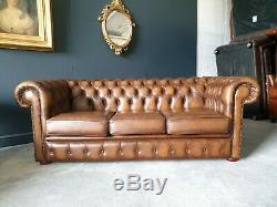 145. Superb Tan Leather Chesterfield Suite 3 Seater & 2 Seater Vintage Vgc