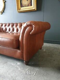 15. THOMAS LLOYD Leather Vintage 3 Seater Club Tan Brown Sofa DELIVERY AV