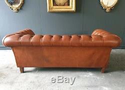 15. THOMAS LLOYD Leather Vintage 3 Seater Club Tan Brown Sofa DELIVERY AV