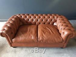 16. LAURA ASHLEY Leather Vintage 2 Seater Club Tan Brown Sofa DELIVERY AV