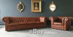 19. Large Chesterfield Vintage Tan 4 Seater Sofa & Chair DELIVERY AVAILABLE