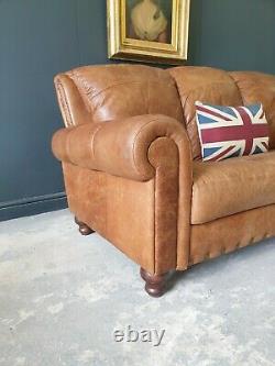 202 Leather Three Seater Tan Chesterfield Sofa Vintage Delivery Avail