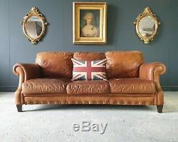 221. Chesterfield Leather Vintage 3 Seater Club Tan Brown Sofa DELIVERY AV
