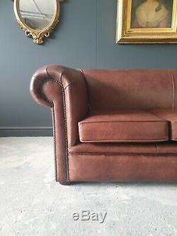 231. EX DISPLAY Chesterfield Leather Vintage 3 Seater Club Tan Brown