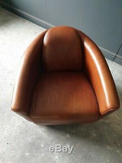 23. SUPERB! HALO AVIATOR Tan Brown Leather Vintage 2 Seater & Chair DELIVERY