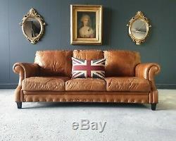 27. Chesterfield Leather Vintage 3 Seater Club Tan Brown Sofa DELIVERY AV