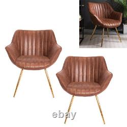 2X Vintage Dining Chairs Mid-Century Modern Distressed Tan Leather Accent Chair