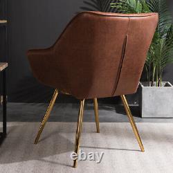 2X Vintage Dining Chairs Mid-Century Modern Distressed Tan Leather Accent Chair