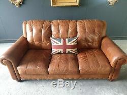 2. Chesterfield Leather Vintage 3 Seater Club Tan Brown Sofa DELIVERY AV