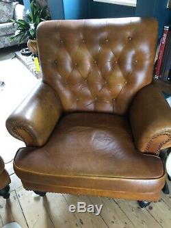 2 Vintage Tanned Chesterfield Leather Armchairs