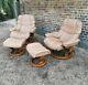 2 x Ekornes Stressless Recliner Chair with Footstool Leather beige tan retro