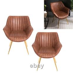 2x Distressed Tan Leather Dining Chairs Lounge Tub Chair Kitchen Cafe Room Chair