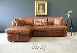 313. Halo Vintage Tan Leather Corner Sofa 3 Seater Storage