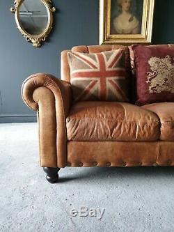 31. Chesterfield Leather Vintage 3 Seater Club Tan Brown Sofa DELIVERY AV