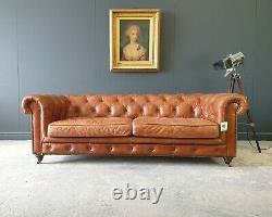 321. Ex Display Large Vintage Tan Leather Three Seater Chesterfield Sofa