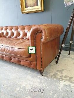 321. Ex Display Large Vintage Tan Leather Three Seater Chesterfield Sofa