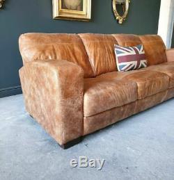 37. Vintage Tan 4 Seater Leather Club Corner Sofa DELIVERY AVAILABLE