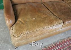 3 Seater Vintage Leather Sofa, Large Tan, Lounge, Living Room