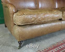 3 Seater Vintage Leather Sofa, Large Tan, Lounge, Living Room