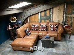 4/5 Seater Corner sofa Tan Leather vintage distress RRP £3K