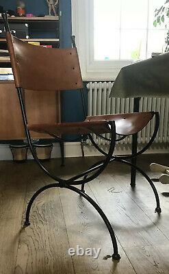 4 X Retro Real Tan Leather & Cast Iron Dining Room Chairs John Lewis Designer