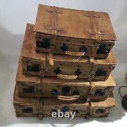 4 X Vintage Giovanni Tan Real Leather Graduated Suitcases Luggage Travel Display