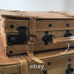 4 X Vintage Giovanni Tan Real Leather Graduated Suitcases Luggage Travel Display