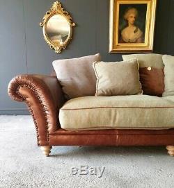 5001. 1 Year Old Tetrad Leather & Fabric 3 Seater Sofa Tan Brown RRP £2500
