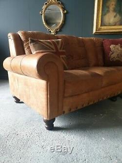 601. Superb Vintage Tan Leather Chesterfield 6 Seater Corner Sofa