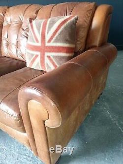601. Superb Vintage Tan Leather Chesterfield 6 Seater Corner Sofa