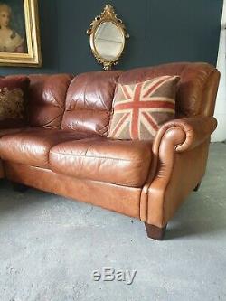 602. Superb Vintage Tan Leather Chesterfield 5 Seater Corner Sofa