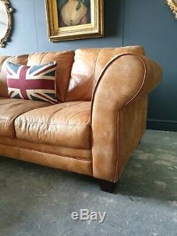 605. Vintage Tan 4 Seater Leather Club Corner Sofa DELIVERY AVAIL