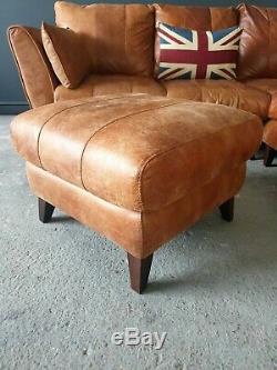 606. Vintage Tan 4 Seater Leather Club Corner Sofa DELIVERY AVAIL
