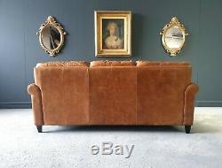 614. Chesterfield Leather Vintage 3 Seater Club Tan Brown Sofa DELIVERY