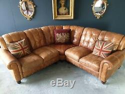 7006. Vintage Tan 5 Seater Leather Club Corner Sofa DELIVERY AVAILABLE