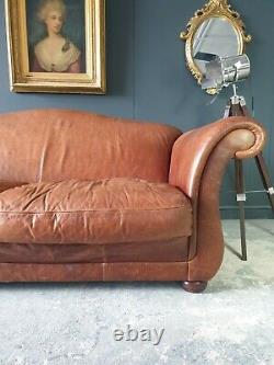 712. LAURA ASHLEY PENHURST Vintage 2 Seater Club tan Leather Sofa RRP £2500