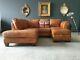 716. Vintage Tan 4 Seater Leather Club Corner Sofa & Puff DELIVERY AVAIL