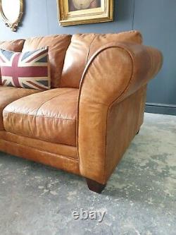 716. Vintage Tan 4 Seater Leather Club Corner Sofa & Puff DELIVERY AVAIL
