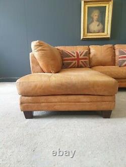 807. Superb Vintage Tan Leather Corner Sofa 3 Seater Delivery