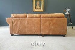 807. Superb Vintage Tan Leather Corner Sofa 3 Seater Delivery