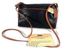 80's COACH Vintage Black Leather and Tan Leather Trim Crossbody Shoulder Bag
