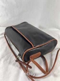 80's COACH Vintage Black Leather and Tan Leather Trim Crossbody Shoulder Bag