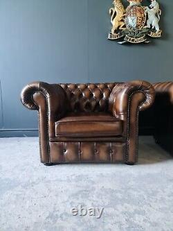810. Pair Of Tan Brown Leather Chesterfield Club Tub Armchairs