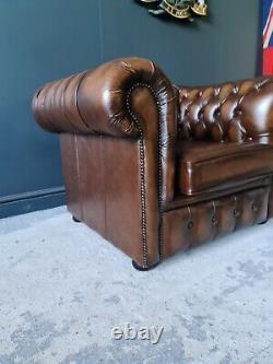 810. Pair Of Tan Brown Leather Chesterfield Club Tub Armchairs